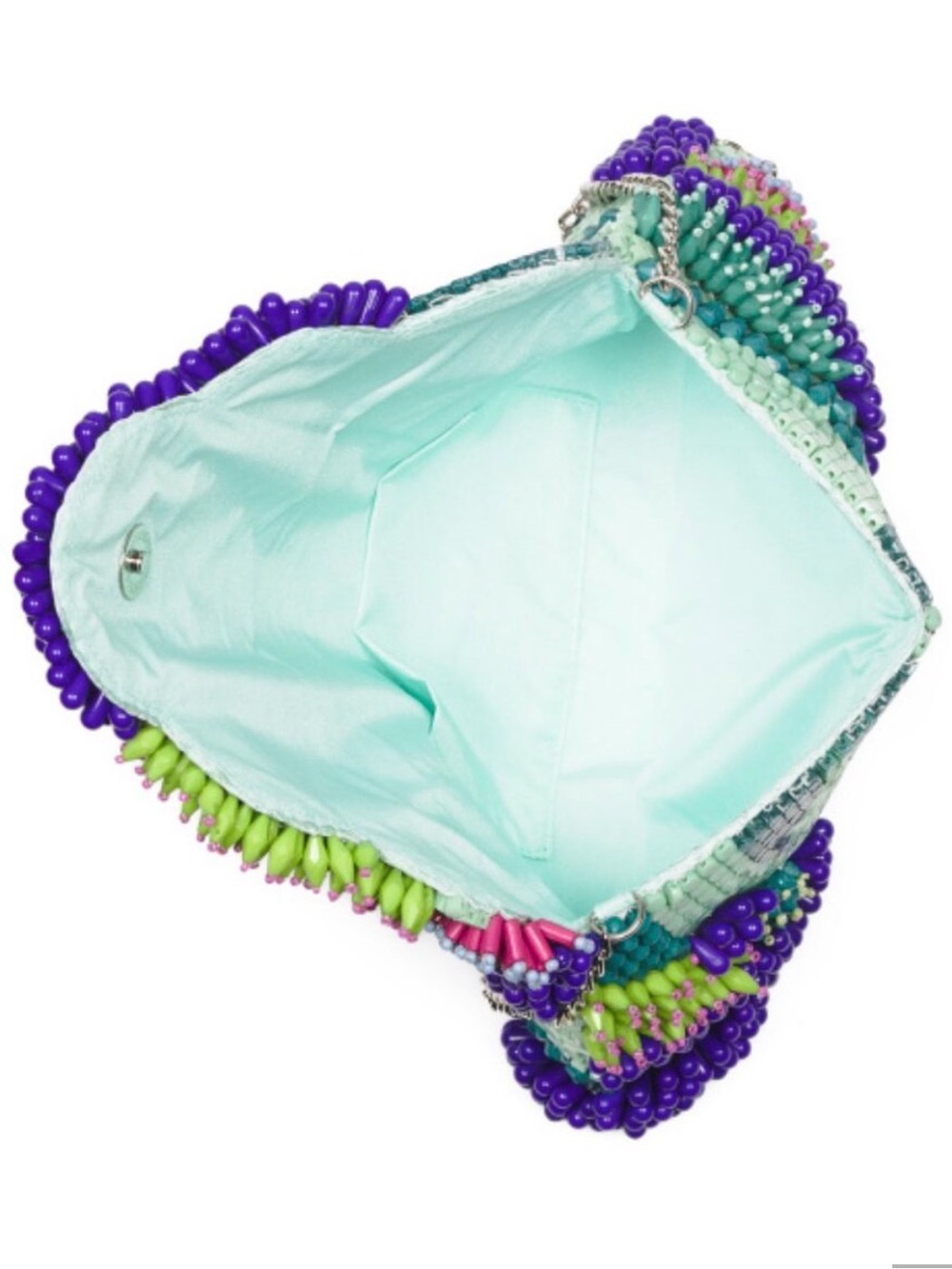 Beaded Botanical Evening Clutch in Mint, Purple & Green - Picture 2 of 5